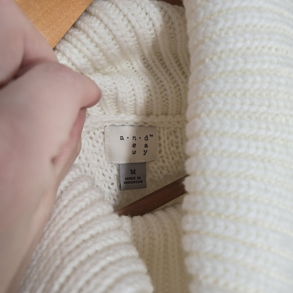 A New Day Medium White Knit Cowl Neck Sweater - Picture 3 of 4